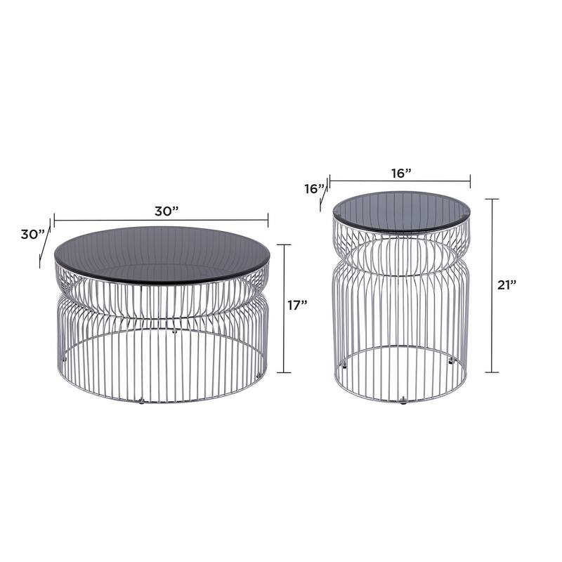 Modern Contemporary Metal Nested Base And Tinted Tempered Glass Top Material Round Coffee Table