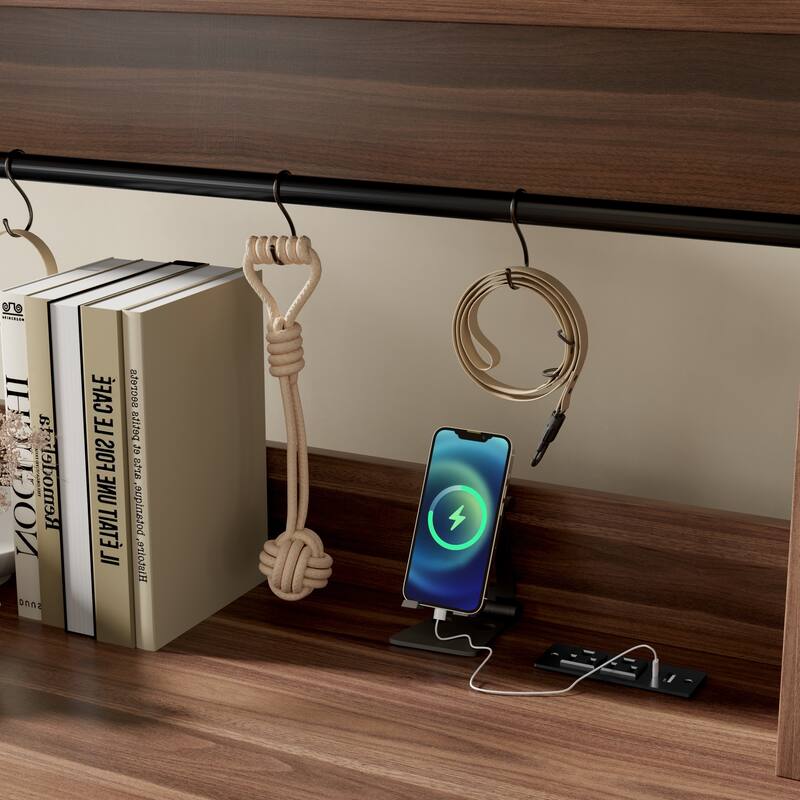 43.3" Dog Crate Furniture with 3 Drawers Indoor Wooden Dog Kennel, 2 Door Dog Cage End Table with Portable Feeder