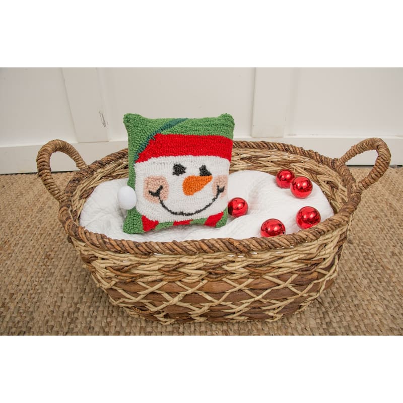 8" x 8" Happy Snowman Hooked Petite Christmas Holiday Throw Pillow