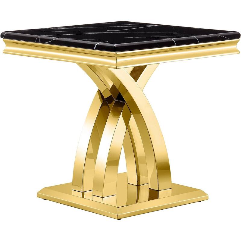 Luxurious 22 inch Black and Gold End Table with Polished Stainless Steel X Base - One End Table