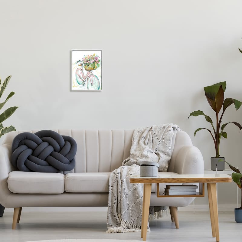 Stupell Parisian Retro Bike Spring Flower Basket Painting Framed Giclee Art Design By Jessica Mingo