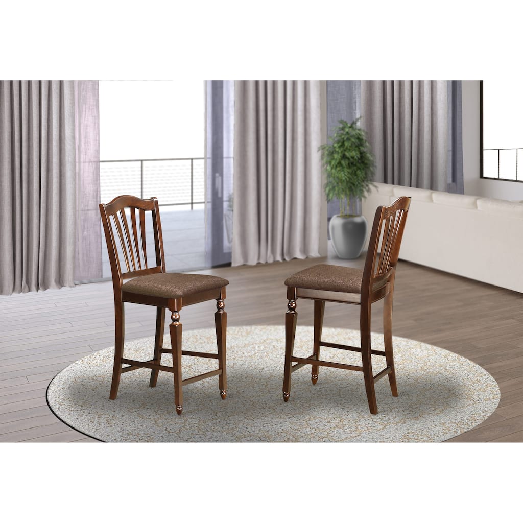 East West Furniture Chelsea Counter Height Chairs- Dining Room Chairs, Set of 2, Mahogany (Seat Options)