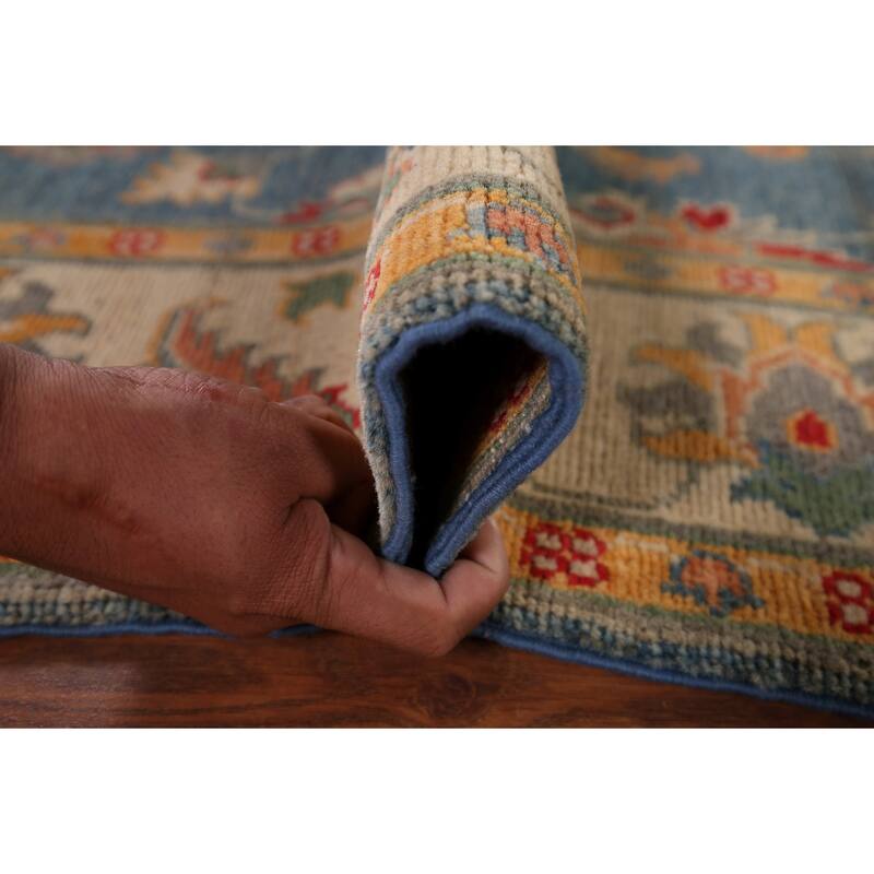 Blue Floral Oushak Oriental Area Rug Hand-Knotted Wool Carpet - 4'1" x 6'4"