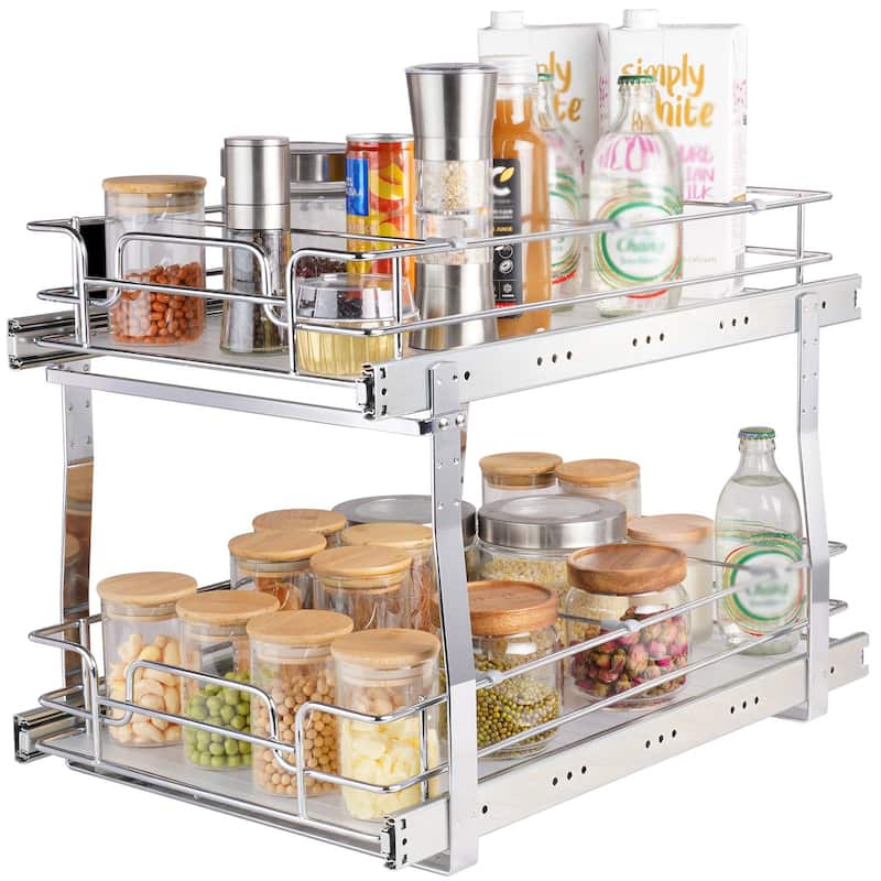 Pull Out Cabinet Organizer for Kitchen or Bathroom and Chrome Steel Shelf