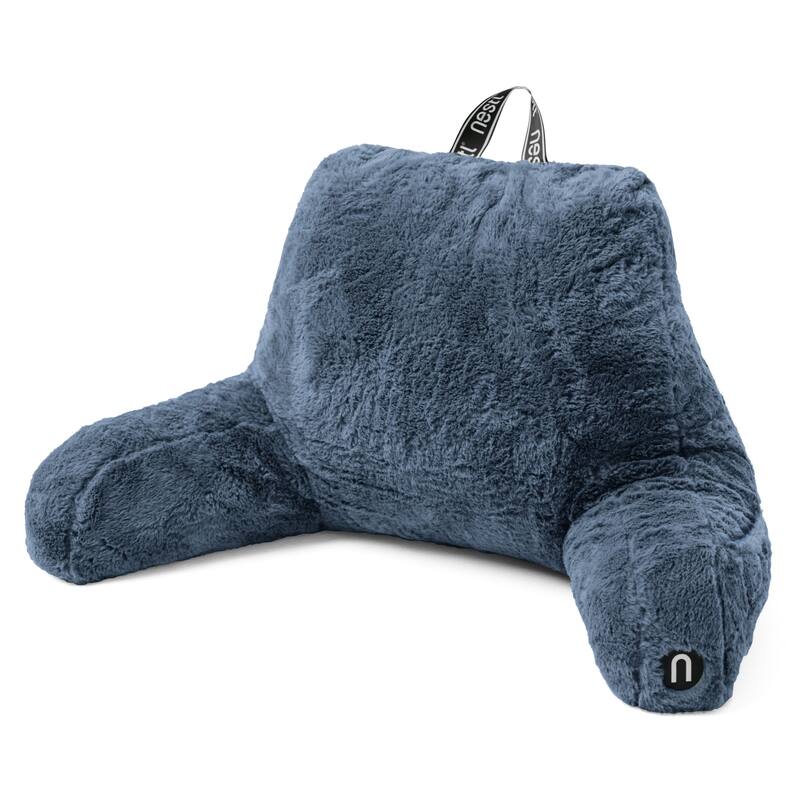 Emperyan Fur Reading Pillows for Sitting in Bed Adult & Kids, Sit Up Back Support Pillow for Bed Rest - Pillow Covers - Medium - Blue