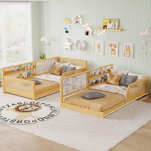L-Shaped Twin Bed Frame for 2 Kids, Convertible Detachable Beds