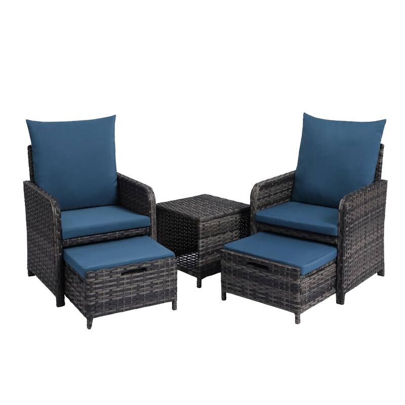 5 Pieces Patio Chair Ottoman Conversation Set with Cushions Table
