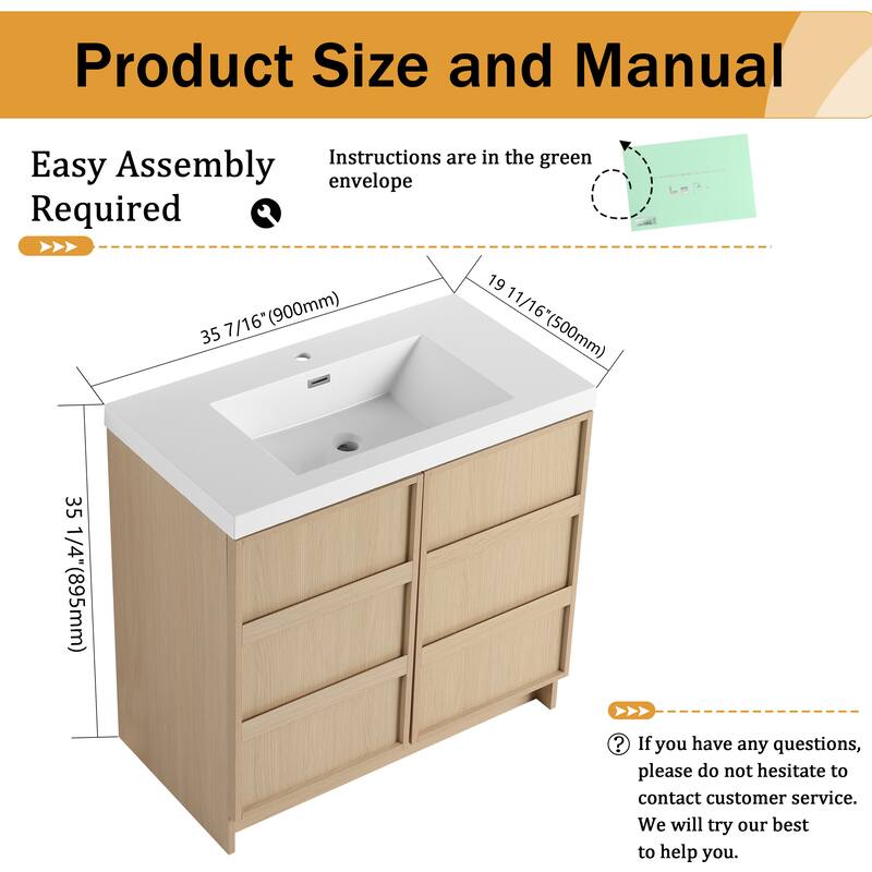 Malwee 36"/42"/48" FreeStanding Bathroom Vanity with Sink