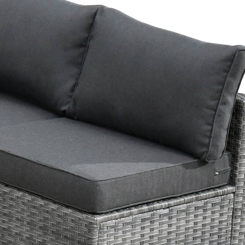 HOOOWOOO 9-piece Grey Wicker Patio Outdoor Sectional Set with Swivel Rocking Chair