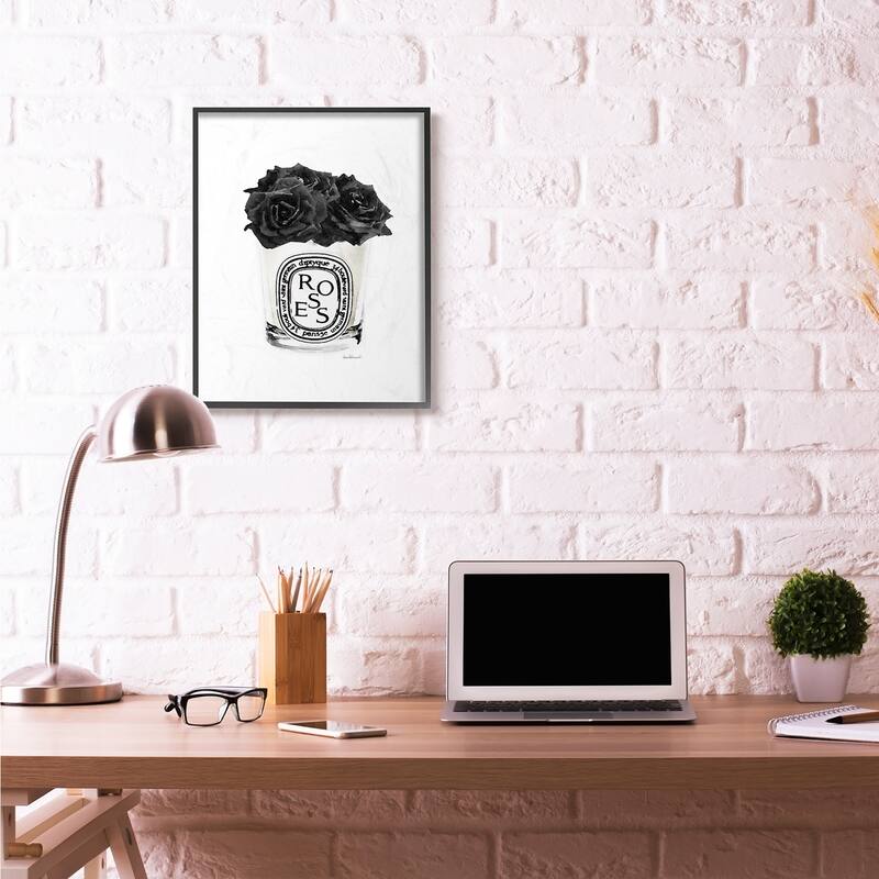 Stupell Fashion Designer Rose Flower Glass Black Watercolor Framed Wall Art, Proudly Made in USA - 24 x 30