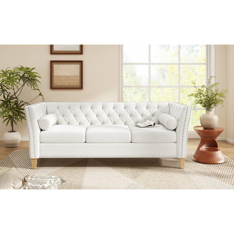 Modern Tufted Back Sofa Couch with Flared Arms, Classical Nailhead Trim Loveseat, Upholstered Living Room Sofa with Pillows
