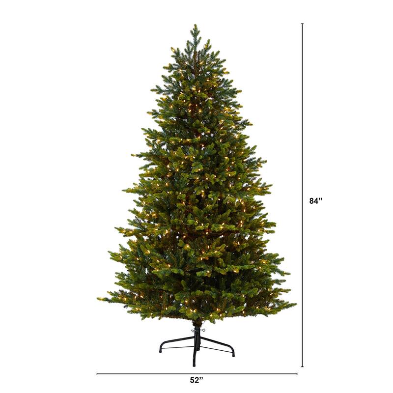 7ft Artificial Christmas Tree with Lights - Holiday Decor, Realistic Fir Tree, Pre-Lit Christmas Tree - Green - 84