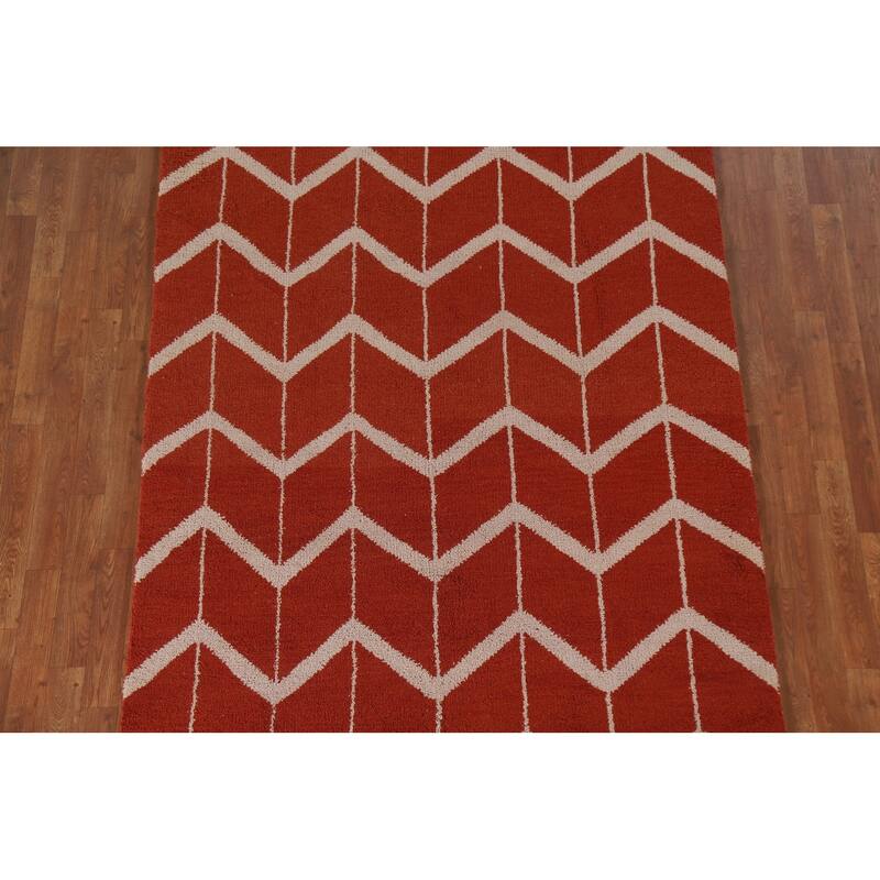 Hand Knotted Oriental 100% Wool Carpet Modern All-Over Red Gabbeh Area Rug - 7' 10'' X 5' 2''
