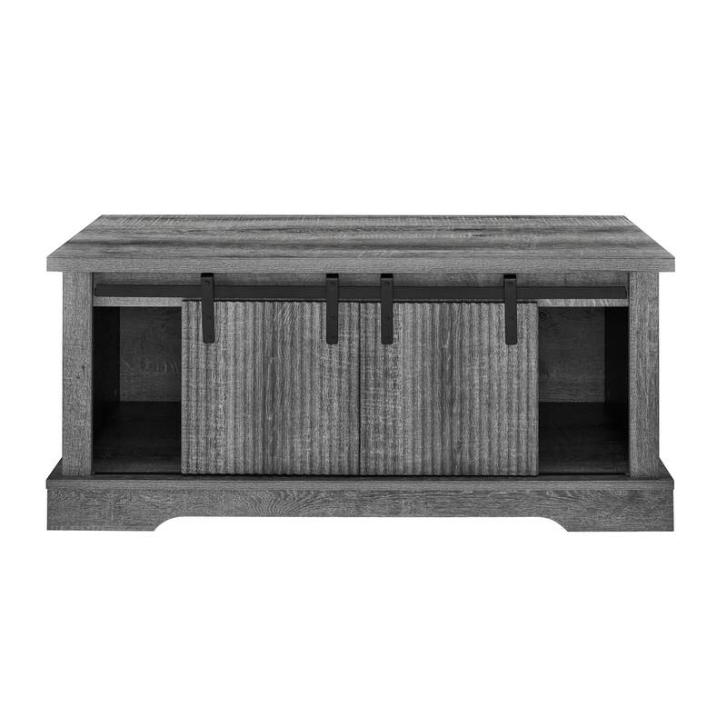 41.3 Inch Coffee Table with Storage and Sliding Wood Door, Farmhouse and Industrial Cocktail Table with Adjustable Shelv