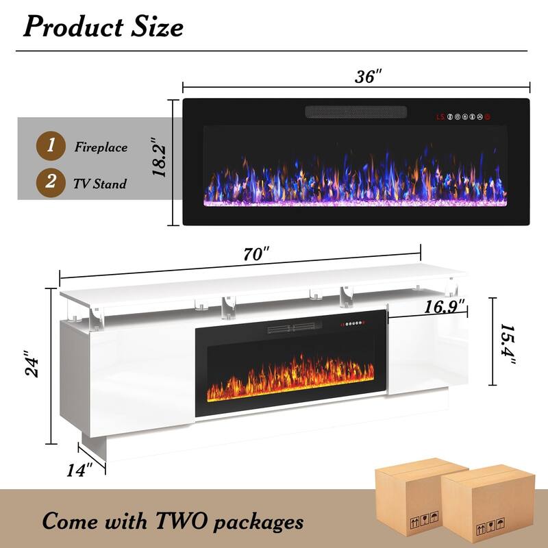 BOSSIN 70 Fireplace TV Stand with 36 Electric Fireplace