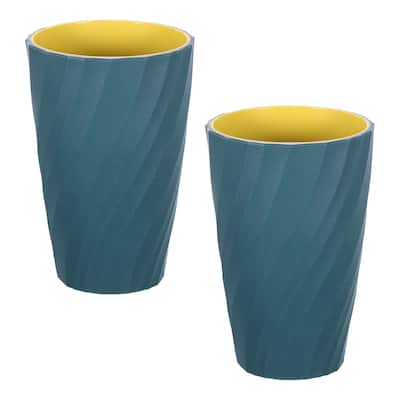 2Pcs Striped Drinking Cups Unbreakable Bathroom Cup Toothbrush Holder