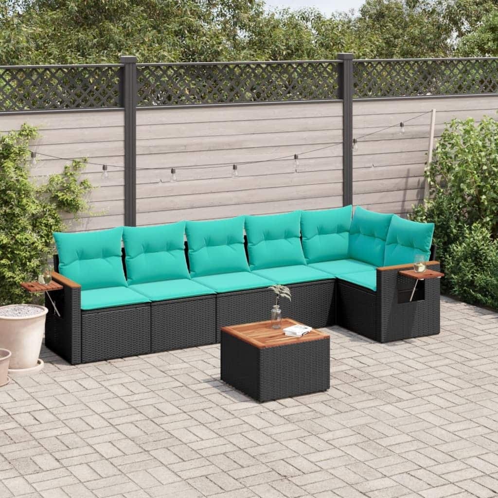 vidaXL 7 Piece Patio Sofa Set with Cushions Black Poly Rattan (US only) - 24.4 x 24.4 x 27.2