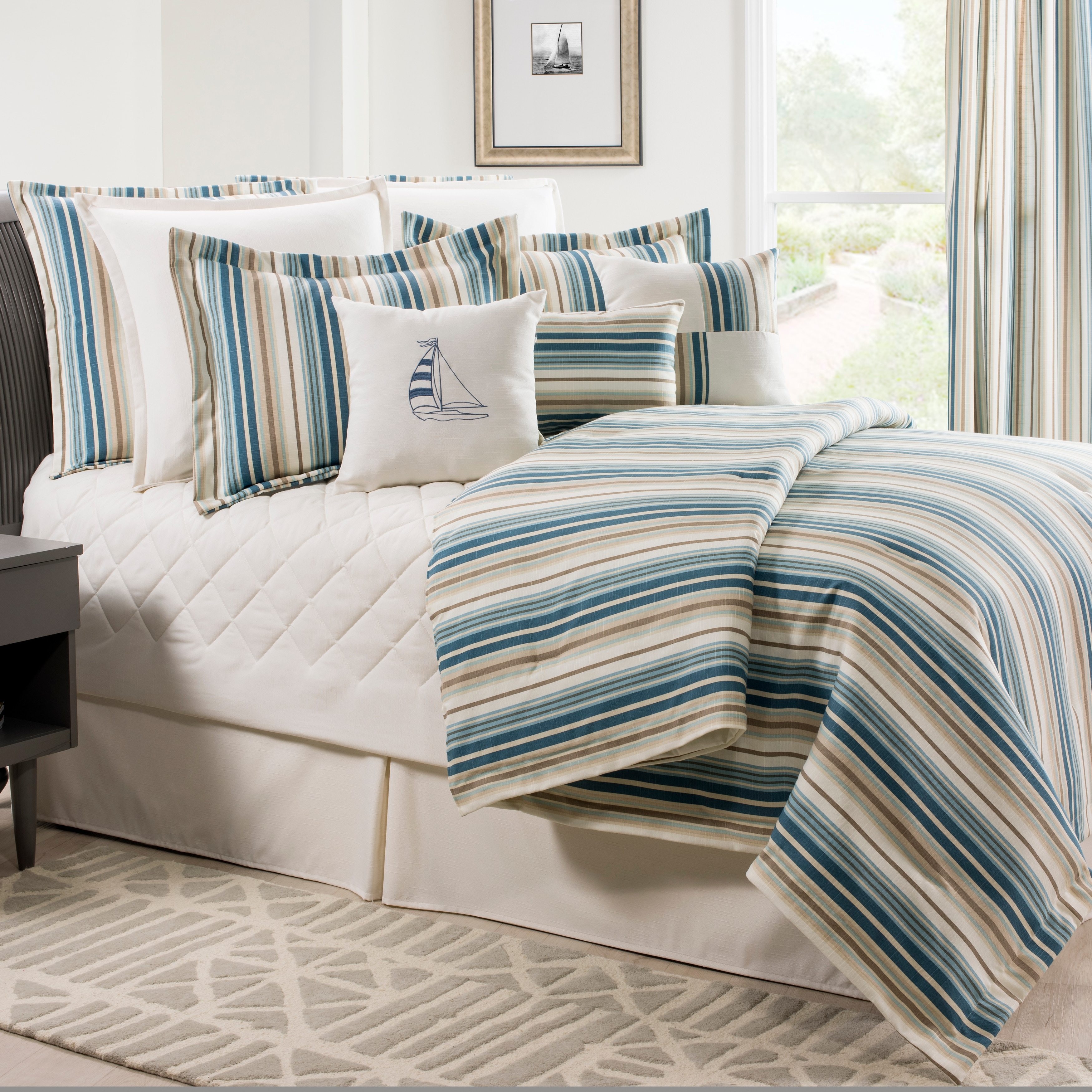 Savannah stripe blue linen weave quilt mini set