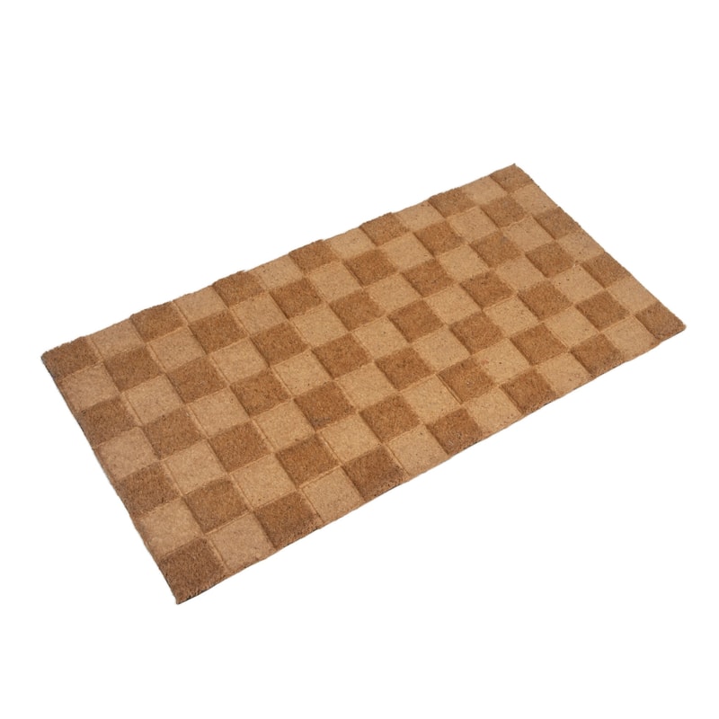 Engraved Coir Doormat with Checkerboard Print and PVC Back - 32.0"L x 16.0"W x 0.1"H - Natural - 32.0"L x 16.0"W x 0.1"H