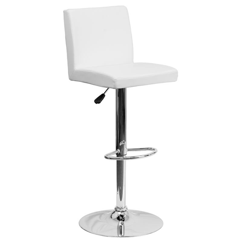 2 Pack Contemporary Adjustable Height Barstool with Panel Back and Chrome Base