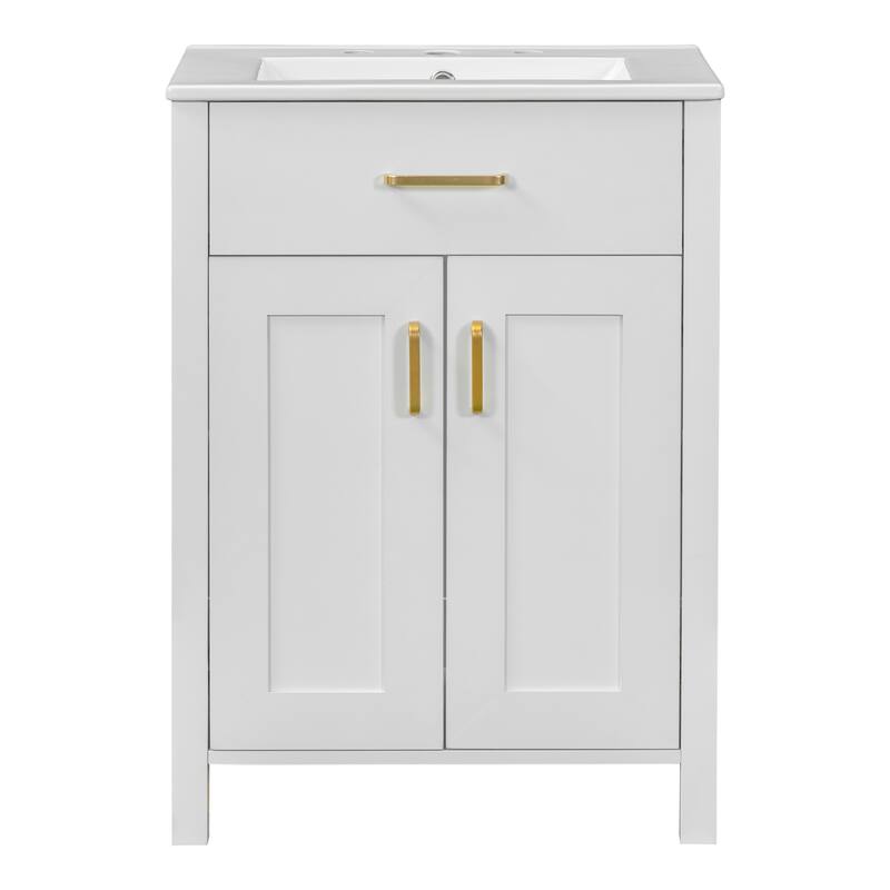 24-Inch Bathroom Vanity Combo with Ceramic Sink, Soft-Close Doors, Golden Handles, and Adjustable U-Shelf