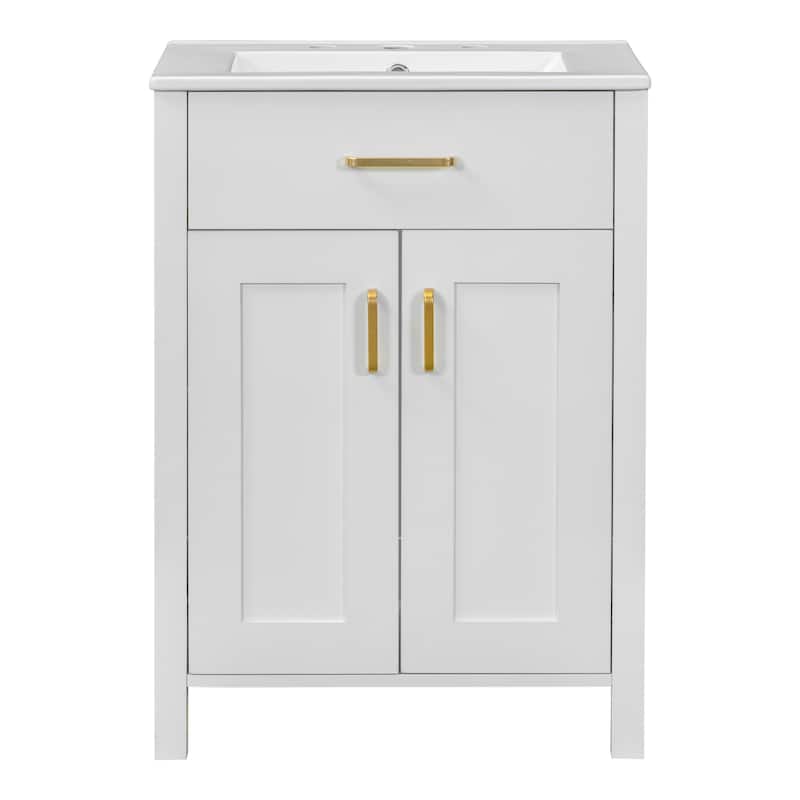 48 Inch Modern Bathroom Vanity Ceramic Sink Soft Close Doors Flip Drawer Double Layer Shelves