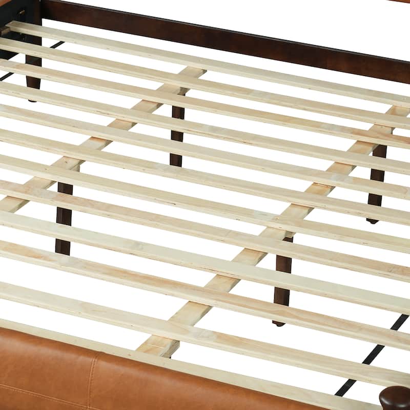 Christopher Knight Home - Sagemont PU Leather Upholstered Platform Bed with Tufted Headboard & Solid Wood Legs