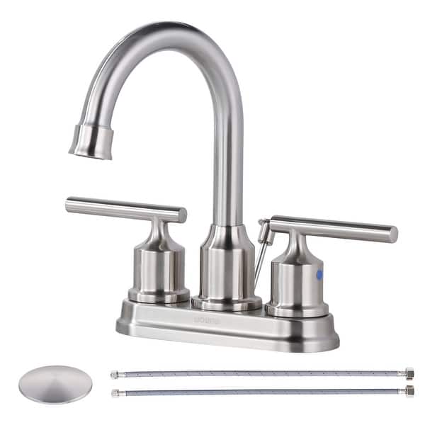 slide 2 of 23, WOWOW 4 in. Centerset Double Handle Bathroom Faucet with Drain Kit Included