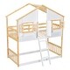 preview thumbnail 9 of 11, Natural+White Twin over Twin Size Wood House Bunk Bed with Roof , Window, Window Box, Door, Safety Guardrails and Ladder