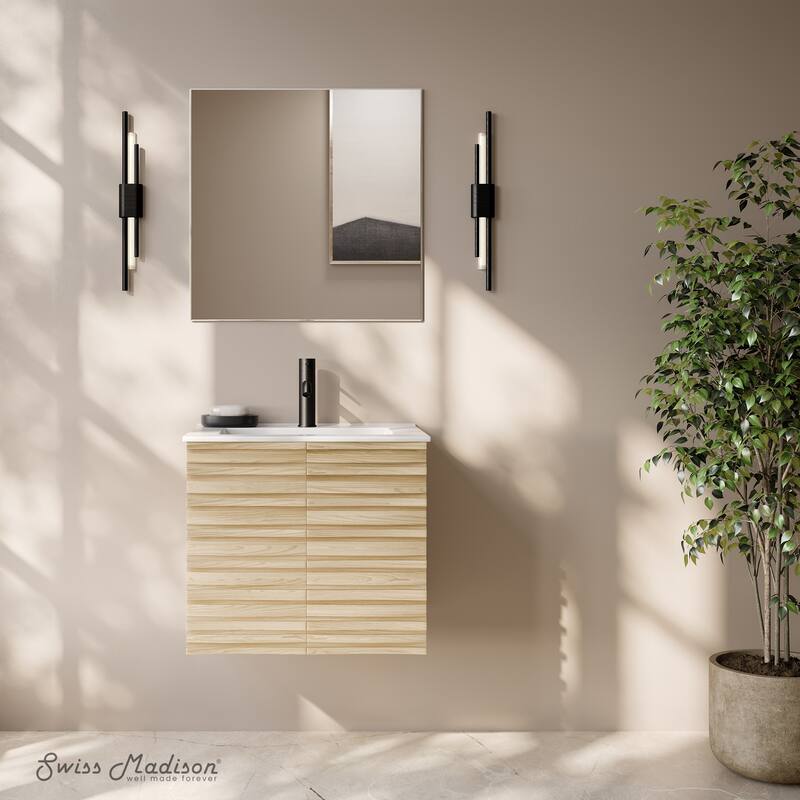 Cascade 24" Wall-Mounted Bathroom Vanity In Natural Oak With Sink Top - 24