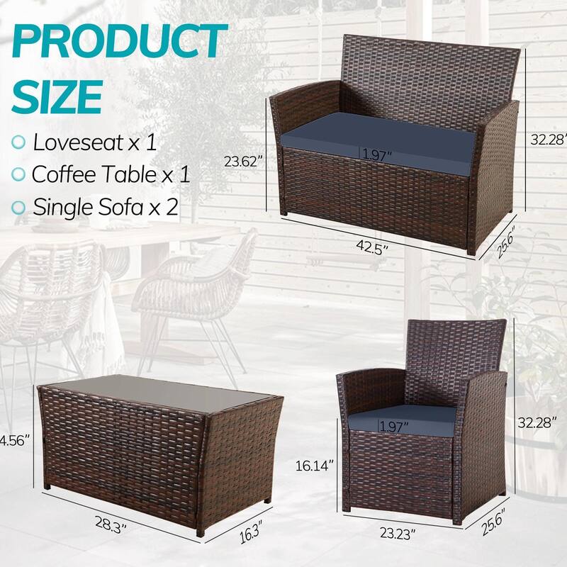 Durable Outdoor Sectional Sofa Set with Cushions & PE Rattan
