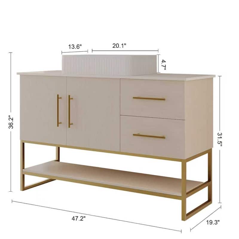 All-in-one Bath Storage Set, Freestanding Bathroom Vanity with Vessel Textured Ceramic Sink and Gold Stainless Steel Base