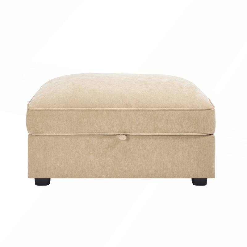 Chenille Upholstered Ottoman with Hidden Storage for Modern and Nordic Home Decor