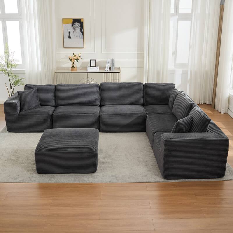 Convertible Corduroy Modular Sectional Sofa