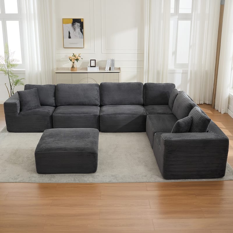 Modular Sectional Sofa Corduroy Fabric Upholstery Armless Chair