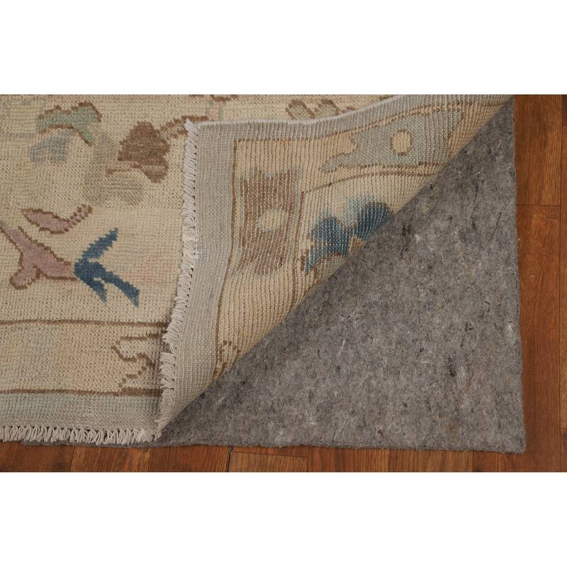 Geometric Oushak Turkish Area Rug Hand-Knotted Blue Wool Carpet - 7'9"x 10'0"