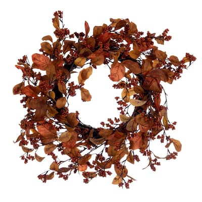 Vickerman Artificial 22" Orange Fall Leaves and Berries Wreath.