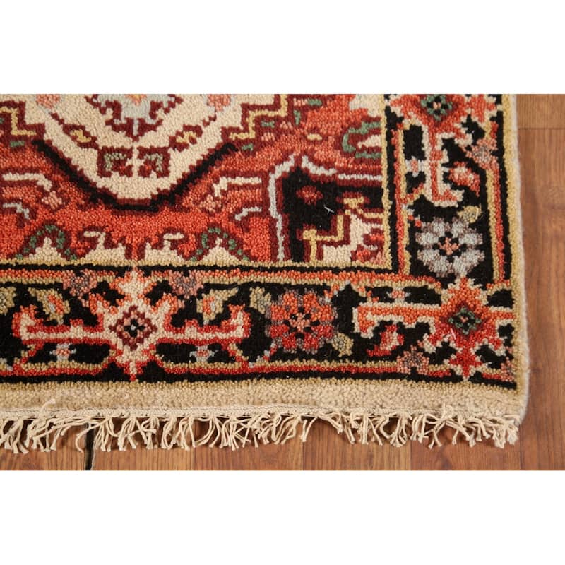Geometric Heriz Serapi Indian Rug Handmade Beige Foyer Wool Carpet - 2'0"x 3'0"