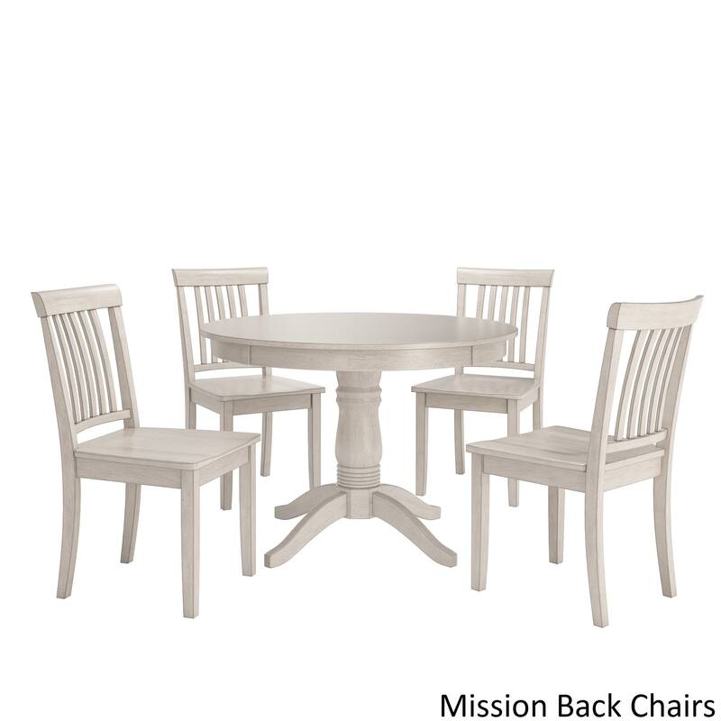 Wilmington II Round Pedestal Base Antique White 5-Piece Dining Set by iNSPIRE Q Classic - Mission Back