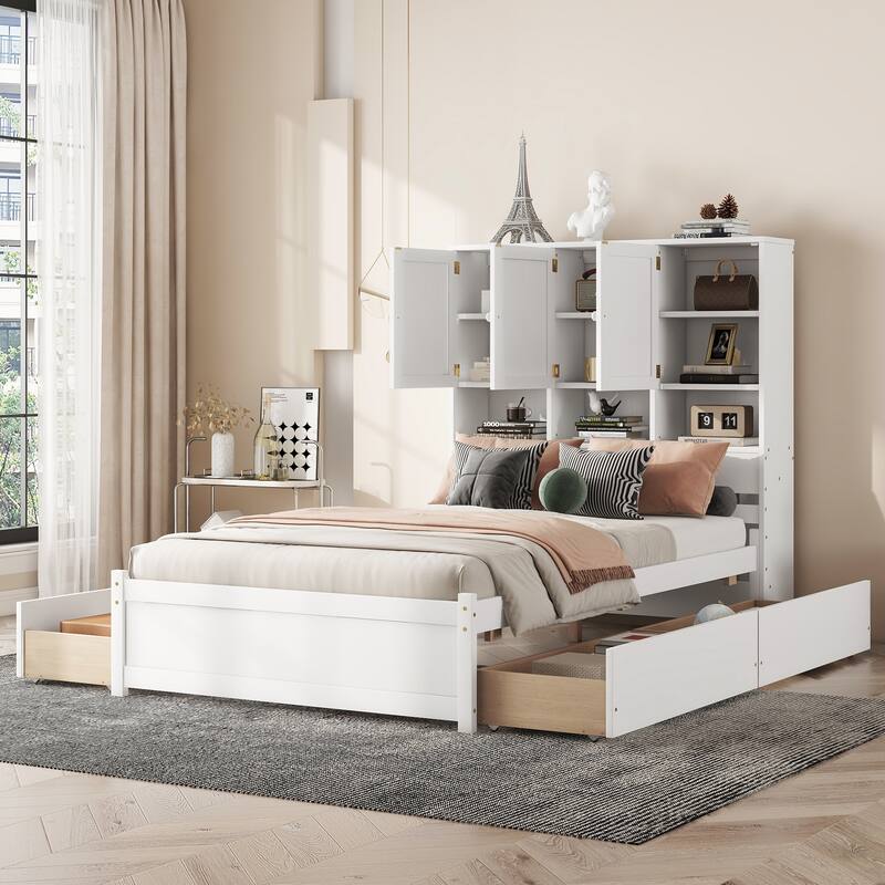 Harper&Bright Designs Platform Bed with Storage Headboard and 4 Drawers