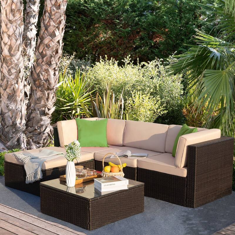 Homall 5 Pieces Patio Furniture Sets Outdoor Sectional Sofa Manual Weaving Rattan