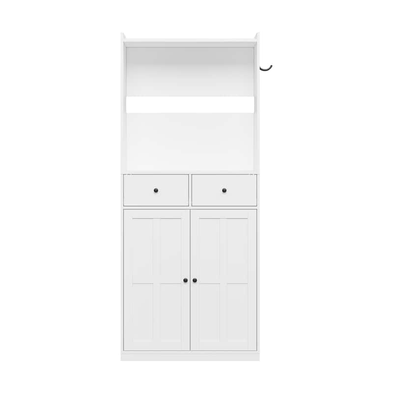 74" Garage Storage Cabinet with EV Charger Stand, Freestanding Charging Station Organizer with Hooks, 2 Drawers & 2 Doors