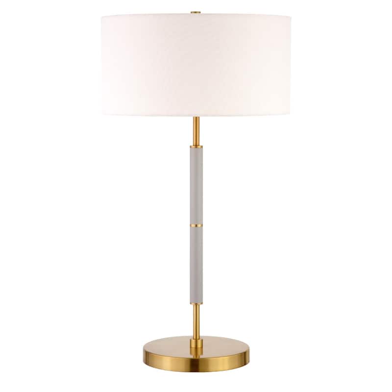 25-Inch Industrial Modern Table Lamp with Integrated LED Metal Base & Fabric Shade - 14" x 14" x 25"