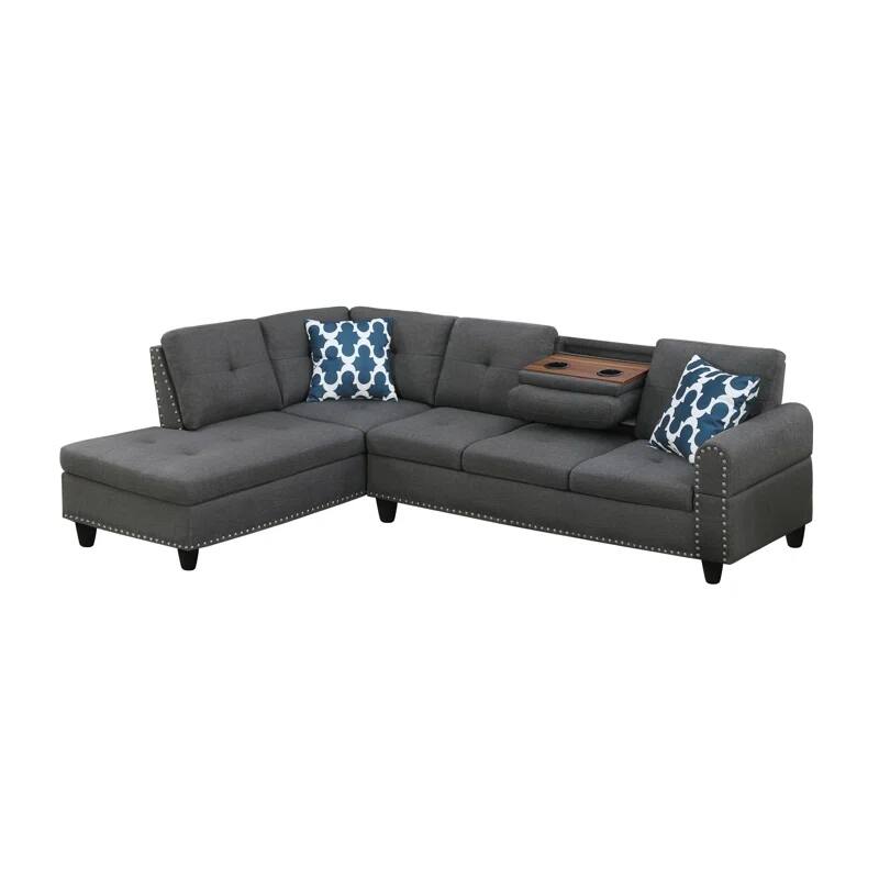 2-Piece Left Hand Facing Sofa & Chaise, Dark Gray Linen, 71x98x33 inches, 169 lbs, Seats 5