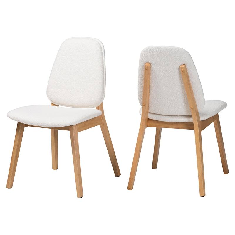 Hudson Boucle Upholstered Dining Chair - Mid-Century Modern Side Chair with Solid Wood Frame and Rounded Back, Natural and White - White, Natural Brown