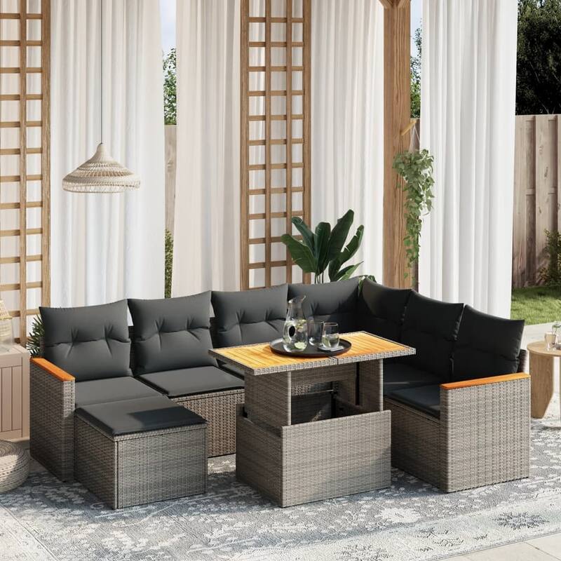 vidaXL Garden Sofa Set with Cushions Modular Sofa Couch 8 Piece Poly Rattan - 21.7 x 39.4 x 28.7 in - Grey