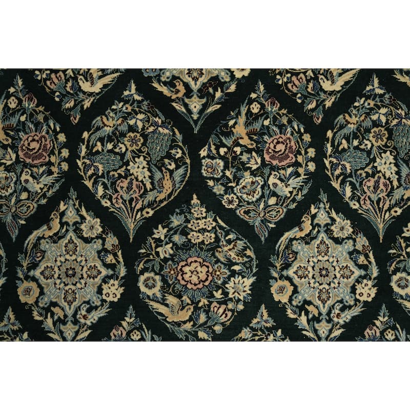 Hand Knotted Oriental Wool & Silk Carpet Traditional All-Over Navy Blue & Blues Nain Area Rug - 8' 3'' X 6' 7''