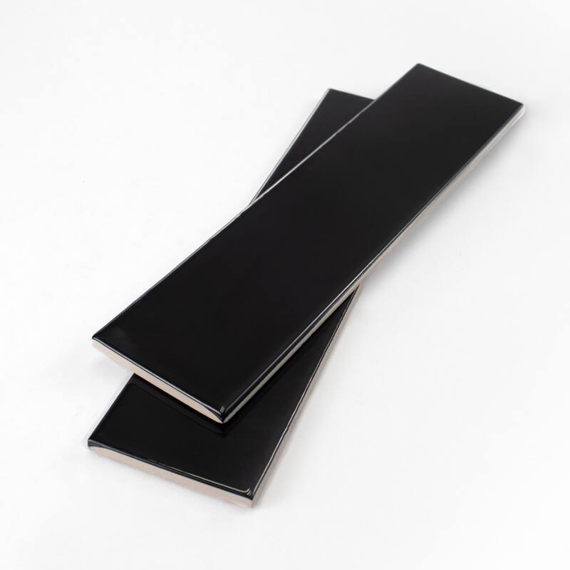 City 3 in. x 12 in. Glazed Ceramic Subway Wall Tile - Black Gloss - 3 in. x 6 in. tile sample