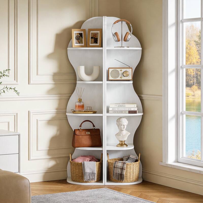 Corner Shelf Stand with Curvy Shape - WHITE-2PCS