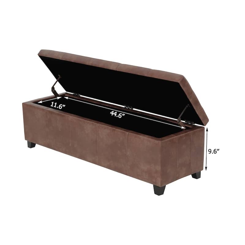 Adeco 48" Faux Leather Storage Ottoman Bench with Double-Stitch - 48.4"x14.96"x15.35"